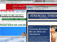Gescheitert, weil nicht an digitalen Wandel angepasst: die Zeitungsflaggschiffe Frankfurter Rundschau und Financial Times (Screenshot-Ausschnitte beider Websites).