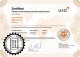 Zertifikat und Siegel der PCI-Zertifizierung