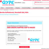 Beispiel für Couponing auf der Plattform Qype: Gutschein "Der erste Kaffee geht auf's Haus" (Screenshot-Auszug: www.qype.de)