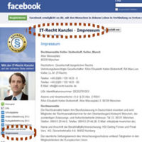 Beispiel fr rechtskonformes Impressum bei Facebook-Firmenprsenzen: Der Facebook-Auftritt der Mnchener IT-Recht Kanzlei.