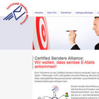 Screenshot der „Certified Senders Alliance (CSA)“, einem Gemeinschaftsprojekt des Deutschen Dialogmarketing Verband DDV und des  Verband der deutschen Internetwirtschaft e.V (eco), das seriösen E-Mail-Marketers hohe Zustellraten garantiert.