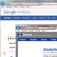Screenshot-Ausschnitte der Web-Monitoring-Dienste Google Analytics und Alexa.